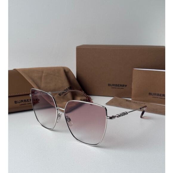 NEW Burberry BE3143 Alexis Pink Metal Cat Eye Sunglasses - Picture 1 of 6